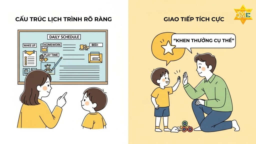 Minh họa các phương pháp đồng hành và cách chăm sóc trẻ tăng động tại nhà