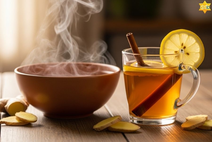 Kết hợp uống trà ấm và xông hơi để hỗ trợ quy trình bấm huyệt thông mũi hiệu quả hơn