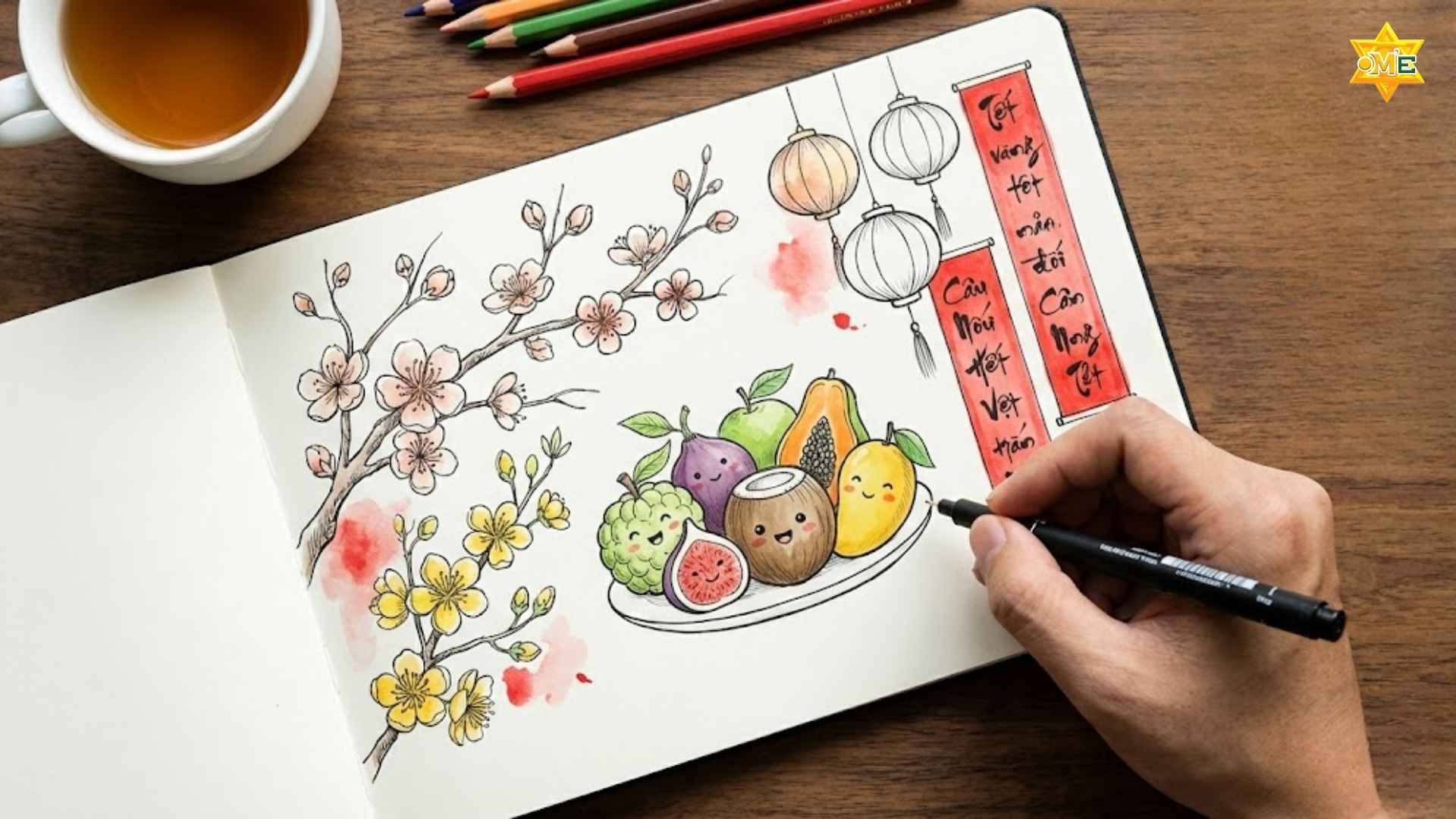 Hướng dẫn vẽ doodle tết đơn giản