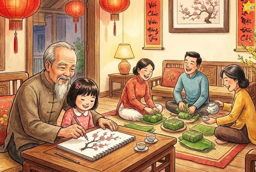 Ý nghĩa và chủ đề vẽ tranh tết và mùa xuân lớp 9 phổ biến